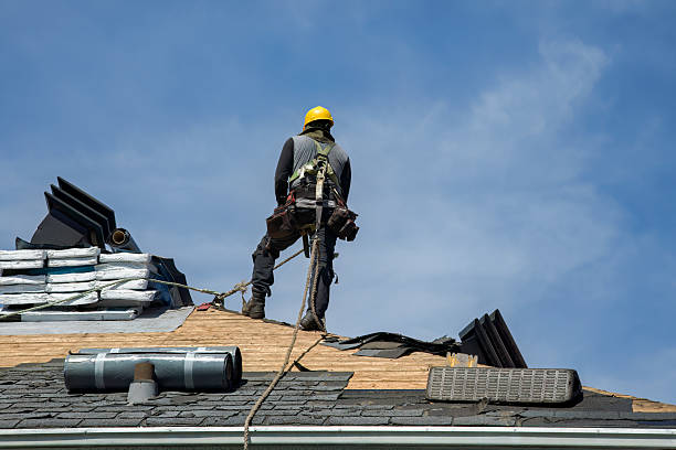 Professional Gutter Installation technician working in Westley, CA